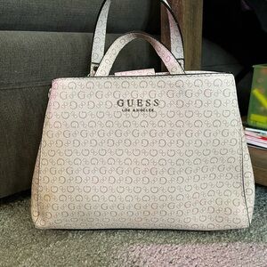 Guess Monogram Handbag, Cream/Dusty Rose/Silver Accents